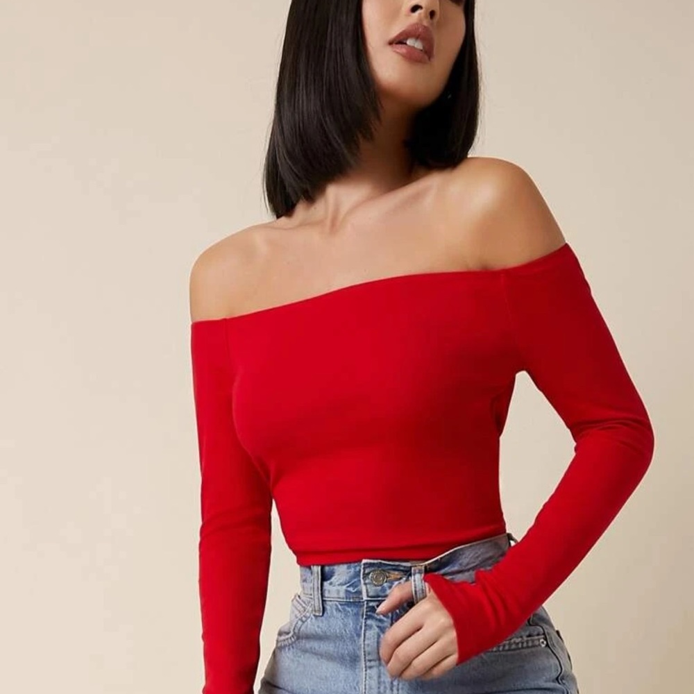 S 90s off the shoulder long sleeve crop top white - Picture 6 of 12